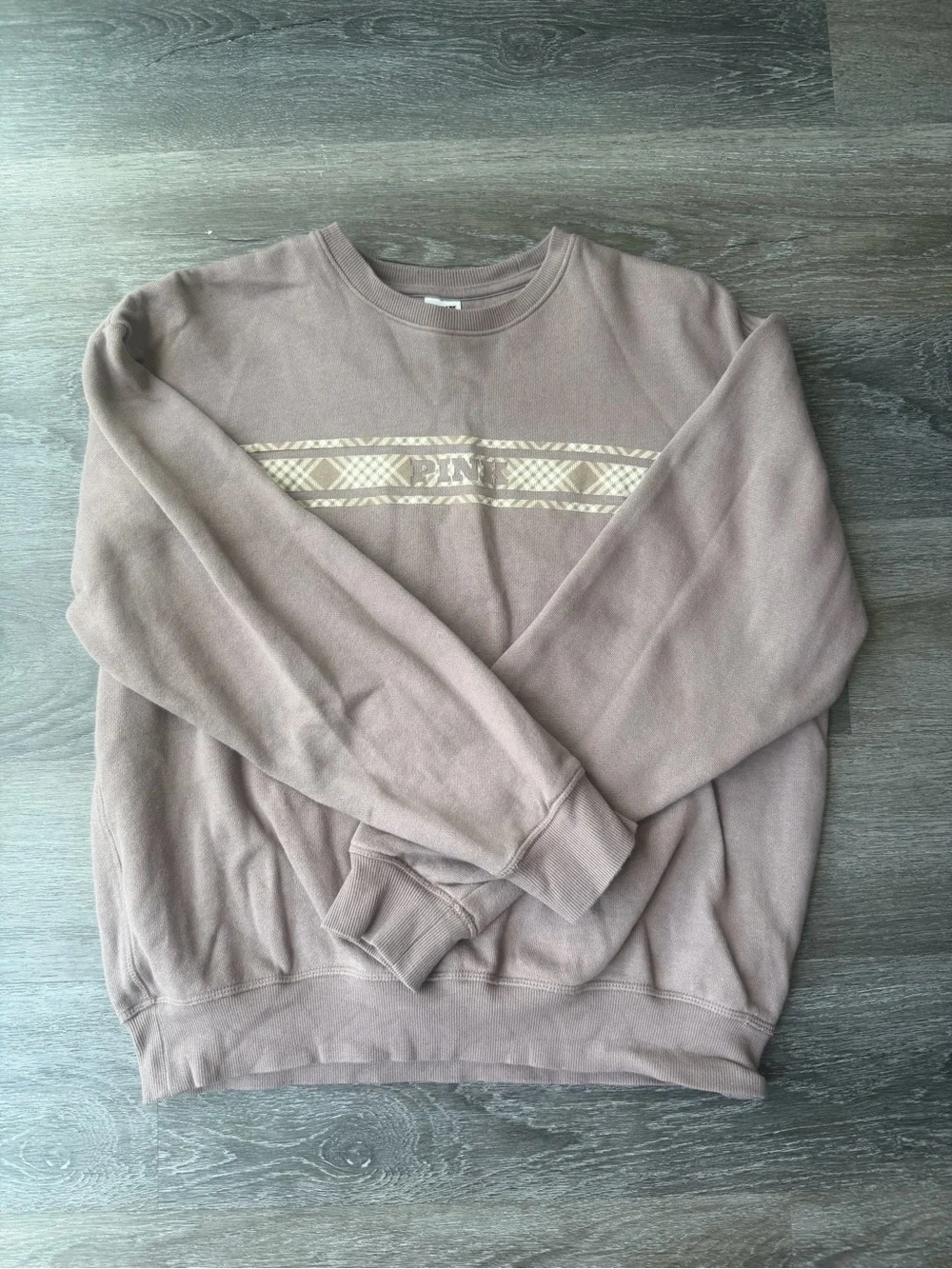 PINK Victoria's Secret Iced Coffee Brown Fleece Sweatshirt size small - Picture 4 of 7